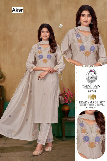 Sinhan 147 Aksr Roman Silk Readymade Pant Style Suits Supplier Gujarat