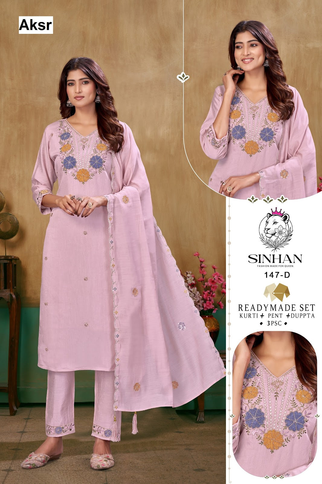 Sinhan 147 Aksr Roman Silk Readymade Pant Style Suits Supplier Gujarat