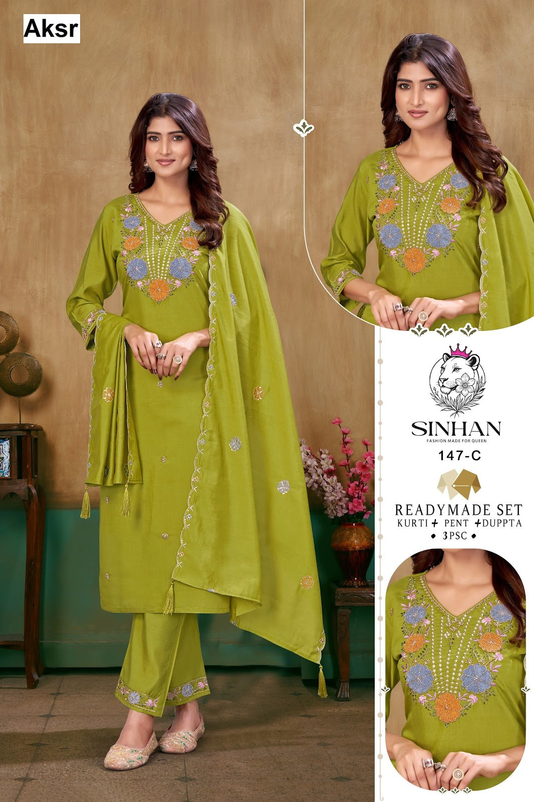 Sinhan 147 Aksr Roman Silk Readymade Pant Style Suits Supplier Gujarat