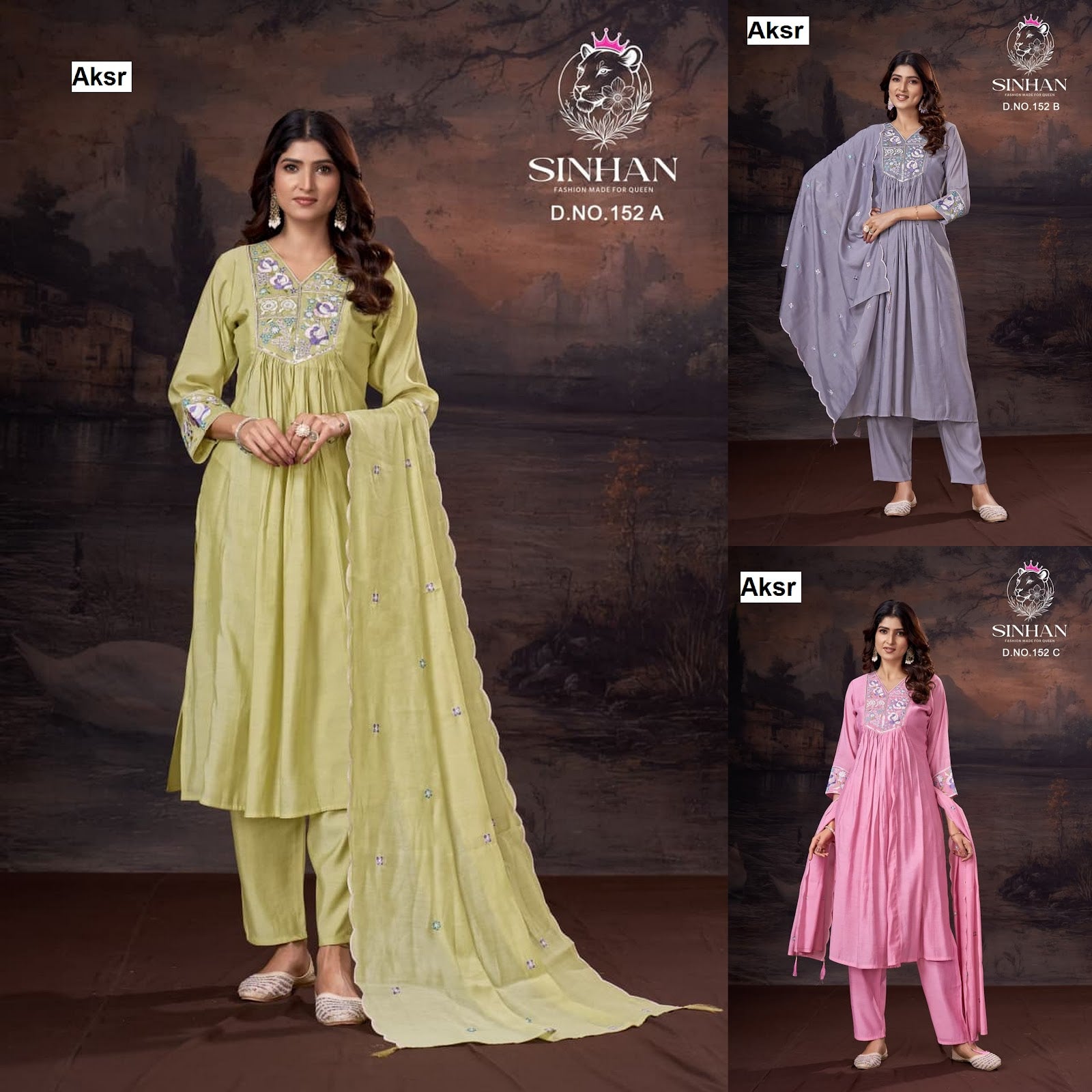 Sinhan 152 Abc Aksr Mull Chanderi Readymade Pant Style Suits Supplier India