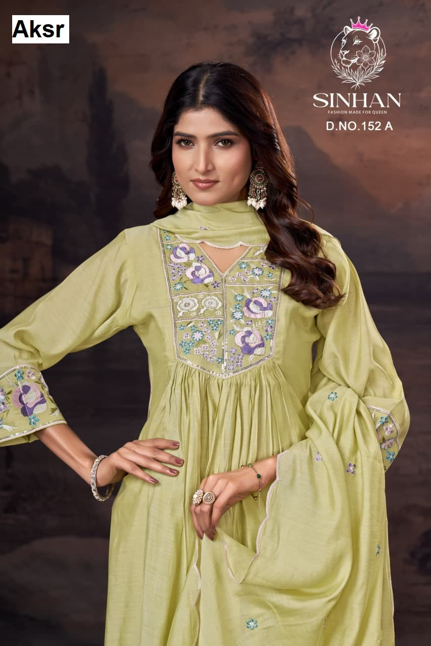 Sinhan 152 Abc Aksr Mull Chanderi Readymade Pant Style Suits Supplier India