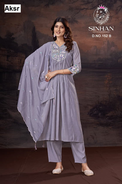 Sinhan 152 Abc Aksr Mull Chanderi Readymade Pant Style Suits Supplier India