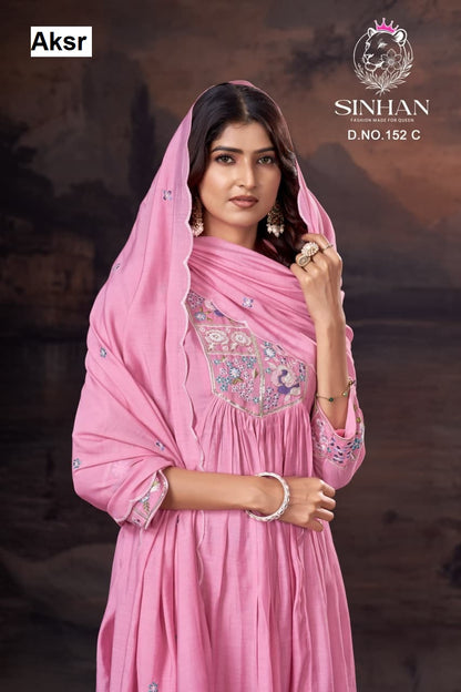 Sinhan 152 Abc Aksr Mull Chanderi Readymade Pant Style Suits Supplier India