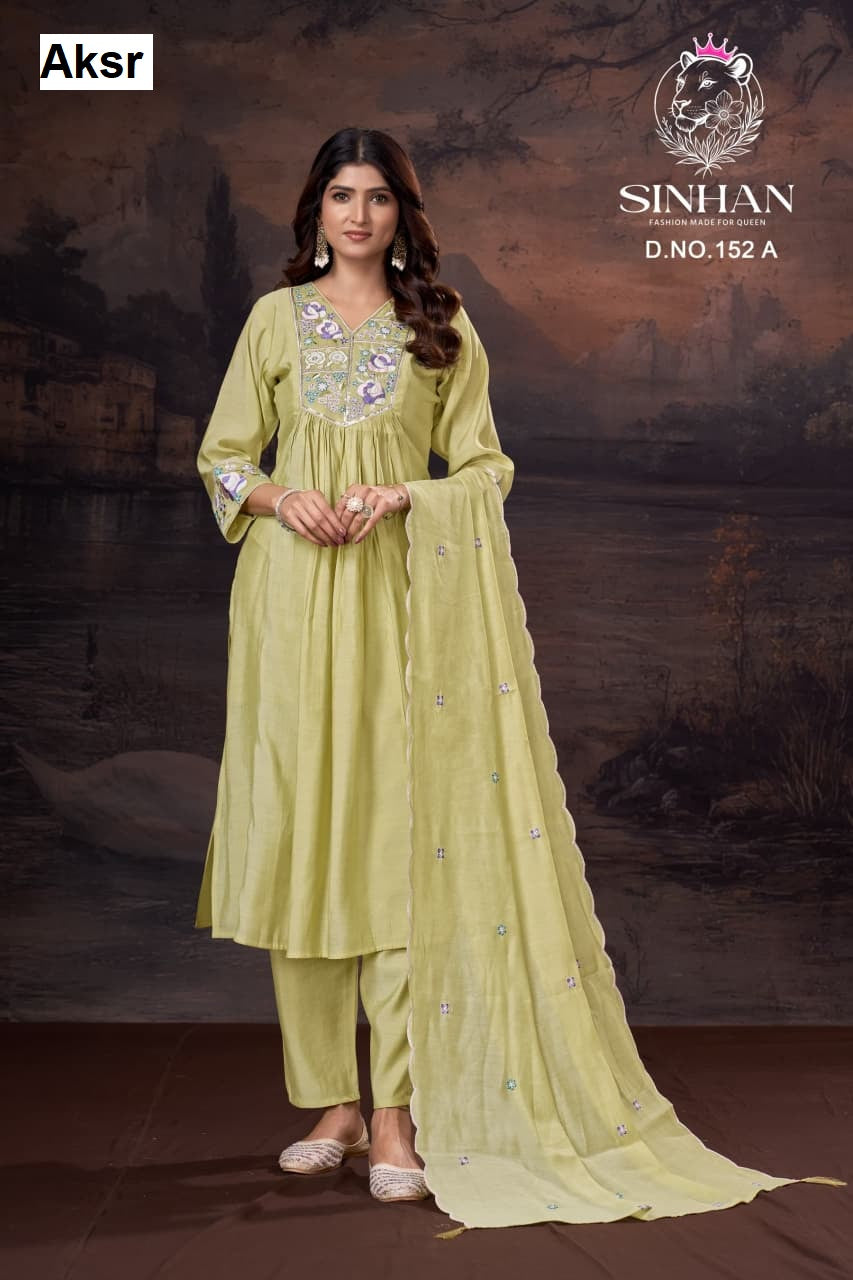 Sinhan 152 Abc Aksr Mull Chanderi Readymade Pant Style Suits Supplier India