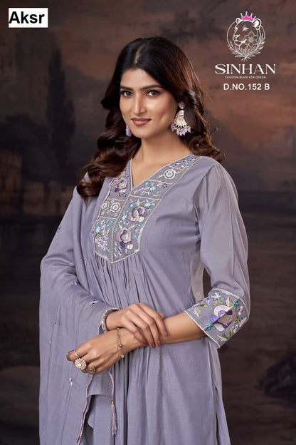 Sinhan 152 Abc Aksr Mull Chanderi Readymade Pant Style Suits Supplier India