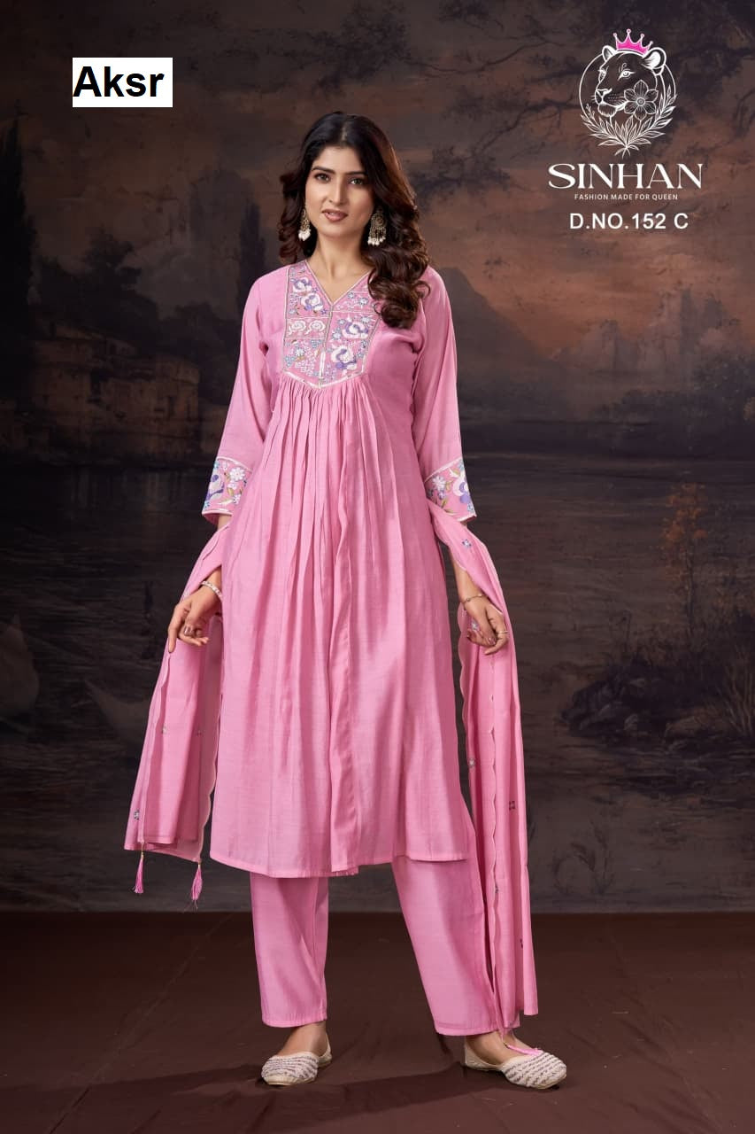 Sinhan 152 Abc Aksr Mull Chanderi Readymade Pant Style Suits Supplier India