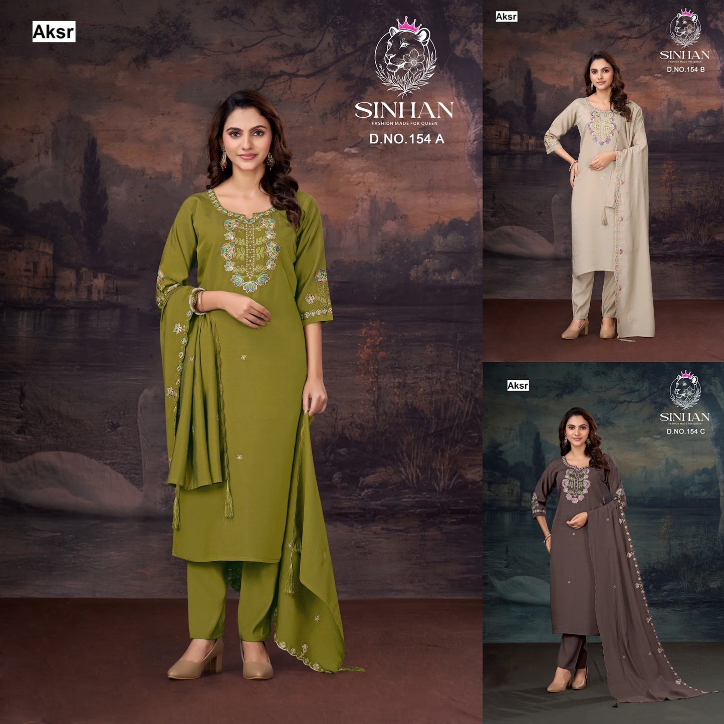 Sinhan 154 Aksr Bombay Silk Readymade Pant Style Suits Wholesale