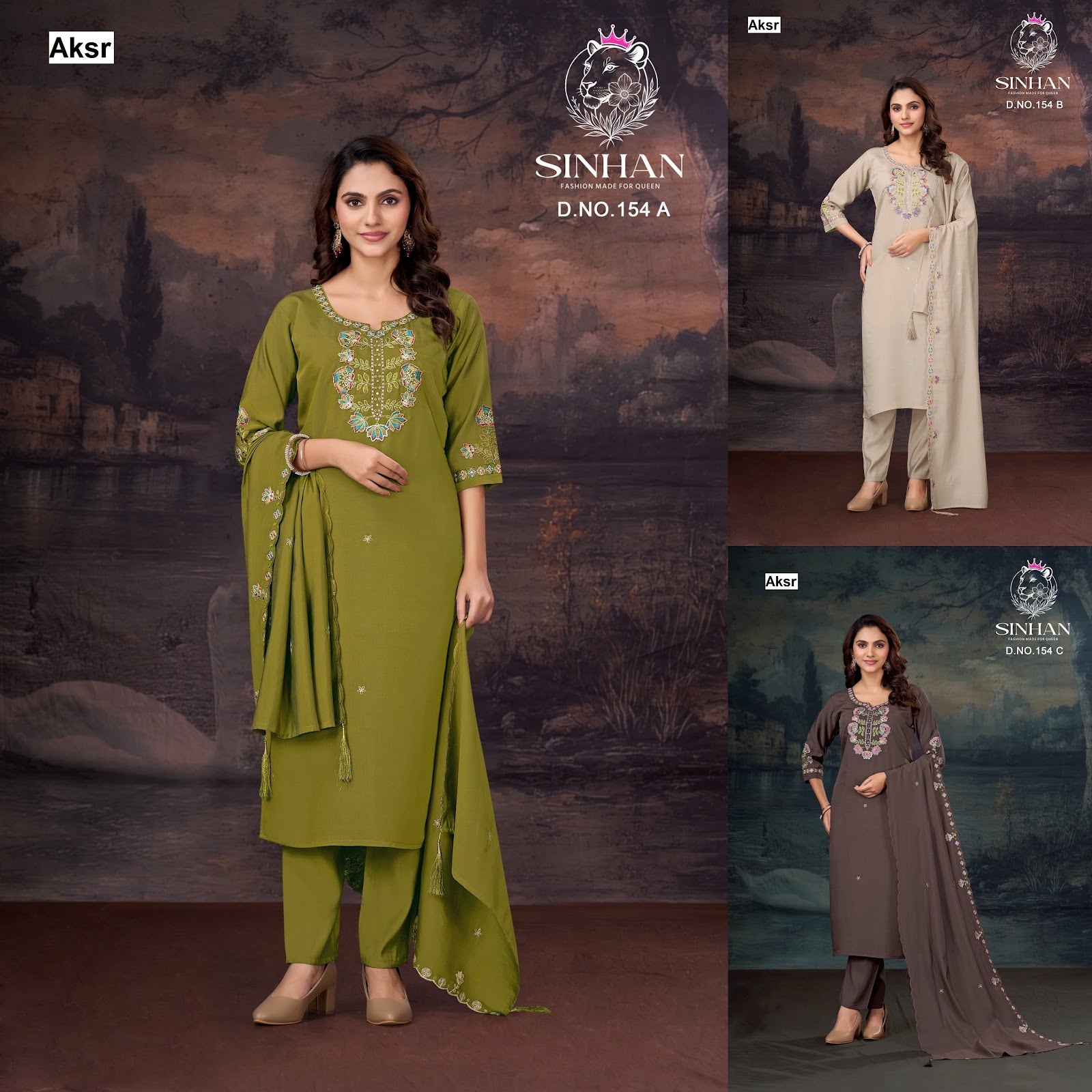 Sinhan 154 Aksr Bombay Silk Readymade Pant Style Suits Wholesale