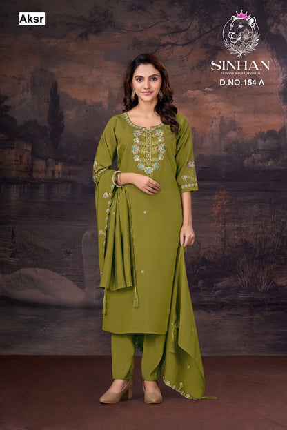 Sinhan 154 Aksr Bombay Silk Readymade Pant Style Suits Wholesale