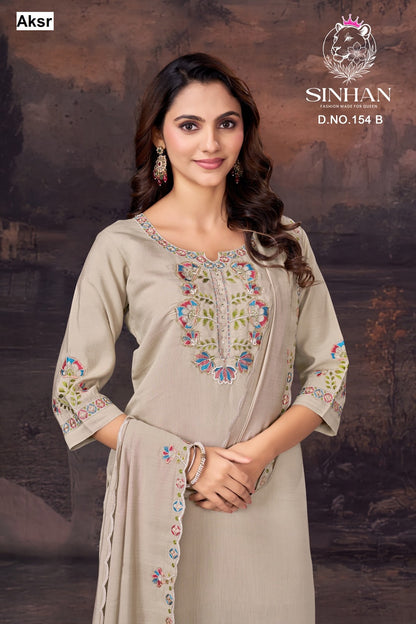 Sinhan 154 Aksr Bombay Silk Readymade Pant Style Suits Wholesale