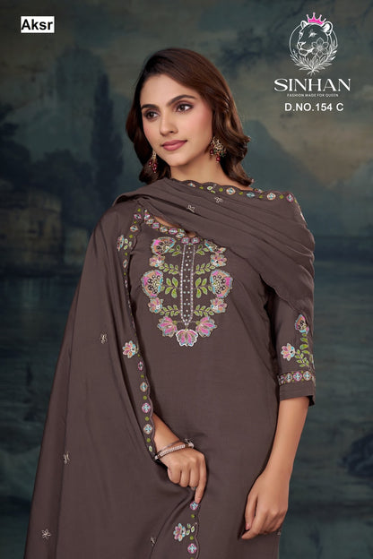 Sinhan 154 Aksr Bombay Silk Readymade Pant Style Suits Wholesale
