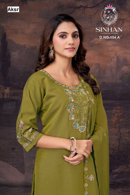 Sinhan 154 Aksr Bombay Silk Readymade Pant Style Suits Wholesale