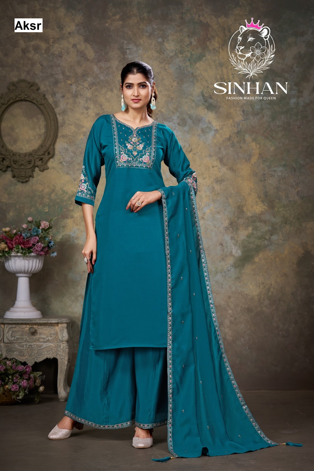 Sinhan 2608 Aksr Roman Silk Readymade Plazzo Style Suits Supplier India