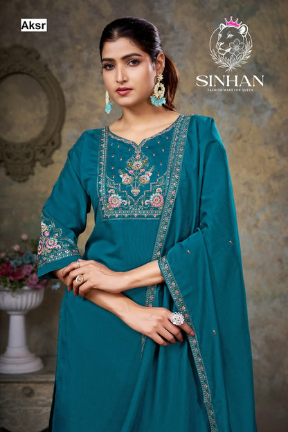 Sinhan 2608 Aksr Roman Silk Readymade Plazzo Style Suits Supplier India