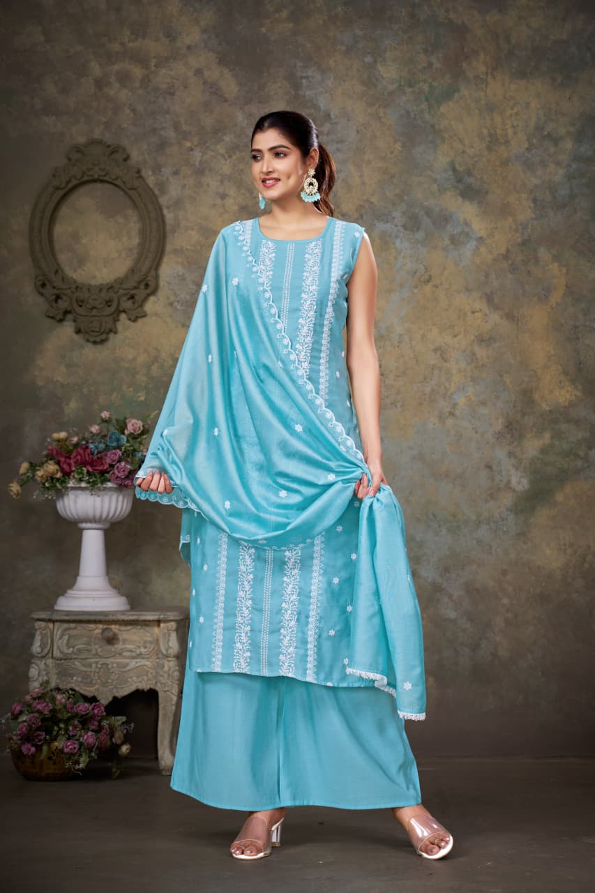 Sinhan 270126 Aksr Roman Silk Readymade Plazzo Style Suits Supplier Ahmedabad