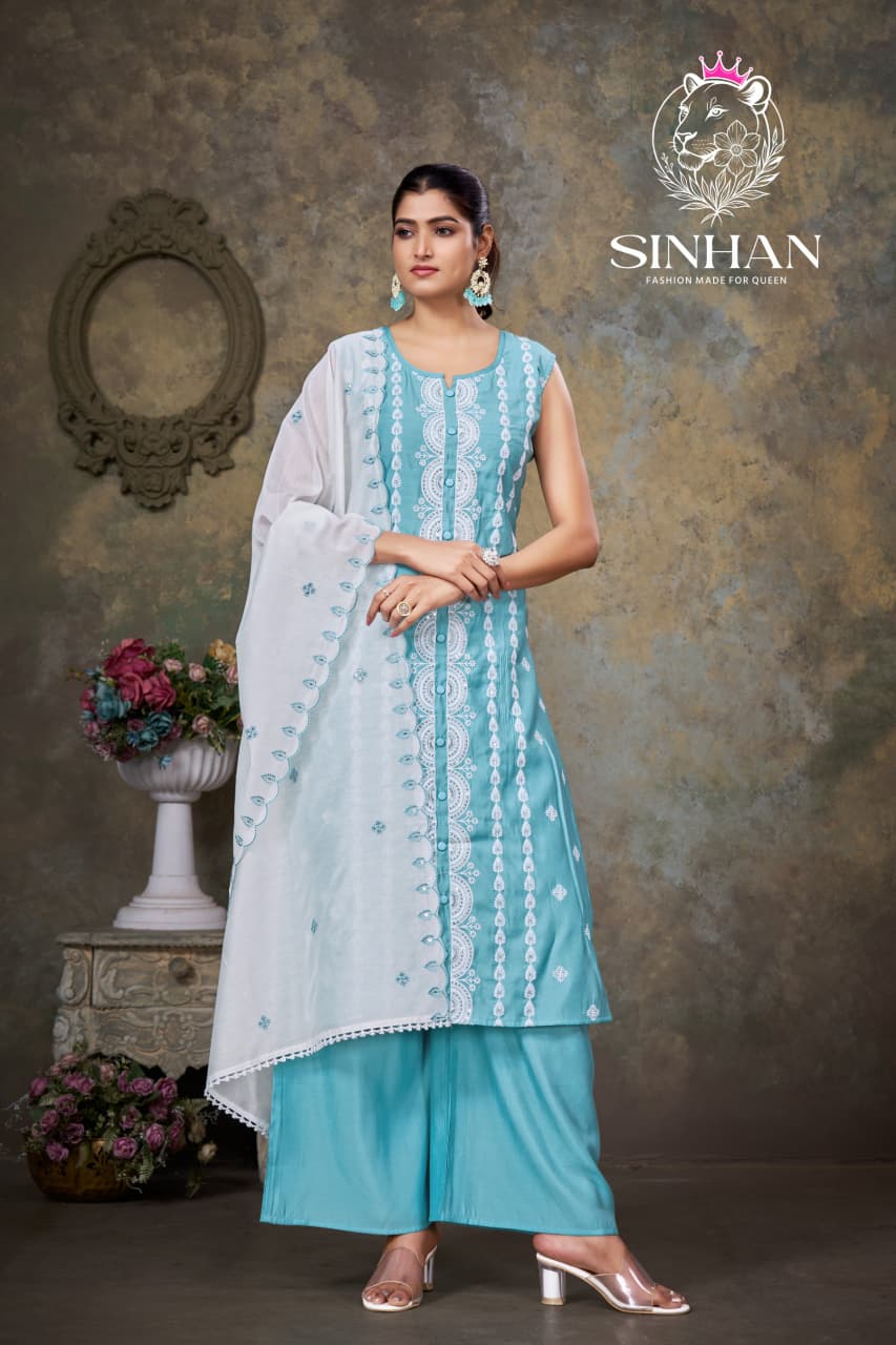 Sinhan 270126 Aksr Roman Silk Readymade Plazzo Style Suits Supplier Ahmedabad