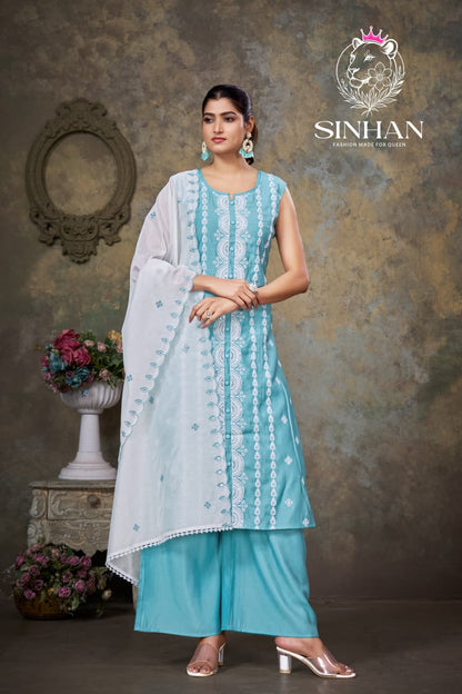 Sinhan 270126 Aksr Roman Silk Readymade Plazzo Style Suits Supplier Ahmedabad
