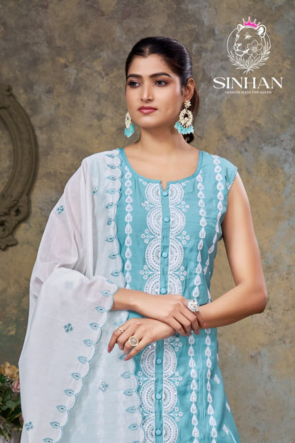 Sinhan 270126 Aksr Roman Silk Readymade Plazzo Style Suits Supplier Ahmedabad