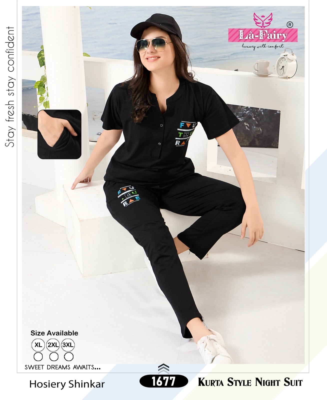 Sinker Design 1677 La Fairy Hosiery Kurta Night Suits Wholesale Rate