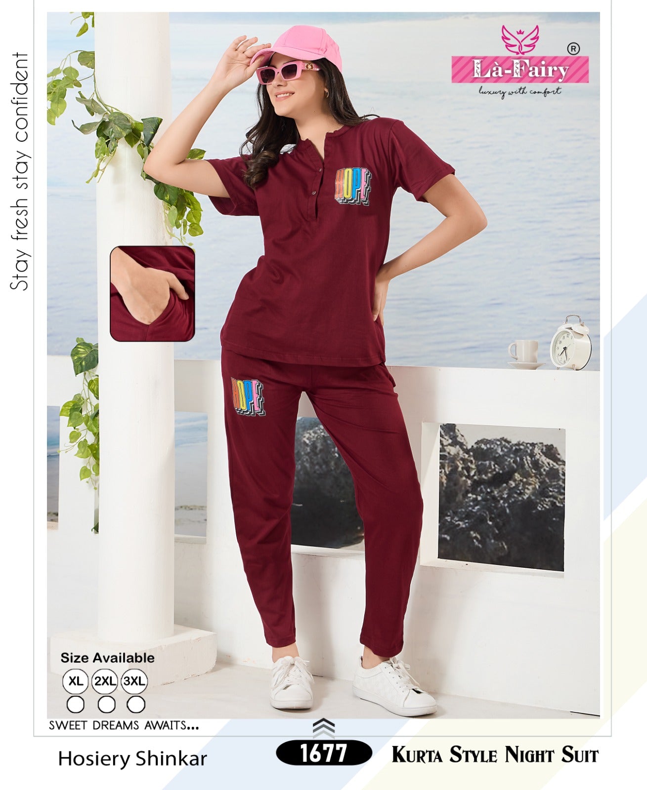 Sinker Design 1677 La Fairy Hosiery Kurta Night Suits Wholesale Rate