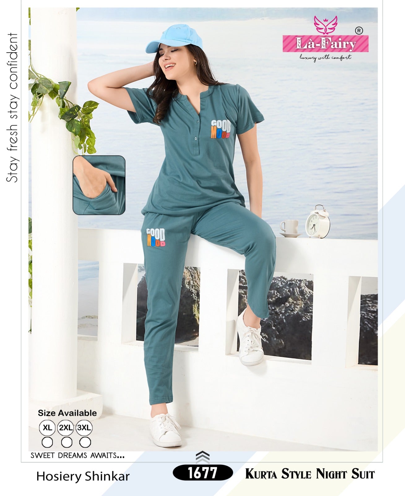 Sinker Design 1677 La Fairy Hosiery Kurta Night Suits Wholesale Rate