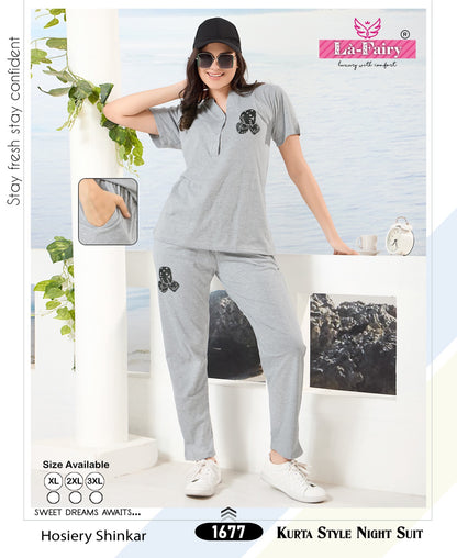 Sinker Design 1677 La Fairy Hosiery Kurta Night Suits Wholesale Rate