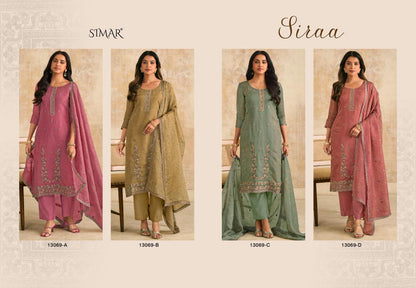 Siraa 13069 Simar Glossy Organza Pant Style Suits Manufacturer India