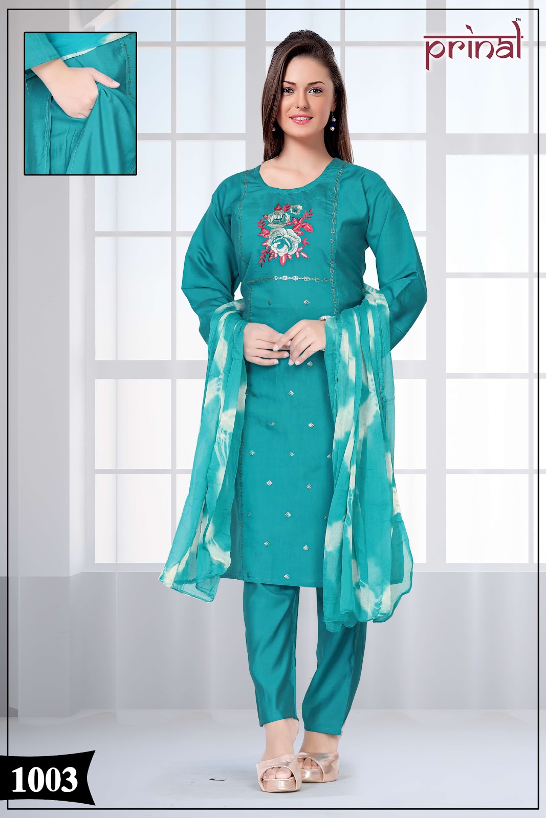 Sirisha Prinal Roman Silk Readymade Pant Style Suits Supplier Gujarat