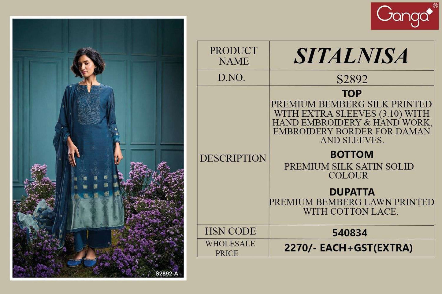 Sitalnisa 2892 Ganga Premium Bemberg Plazzo Style Suits Exporter Gujarat