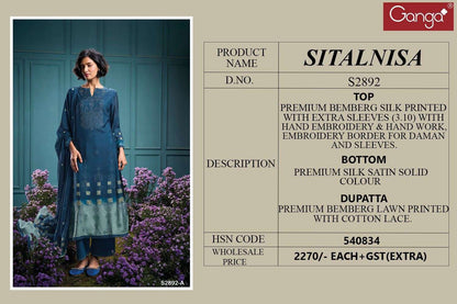 Sitalnisa 2892 Ganga Premium Bemberg Plazzo Style Suits Exporter Gujarat