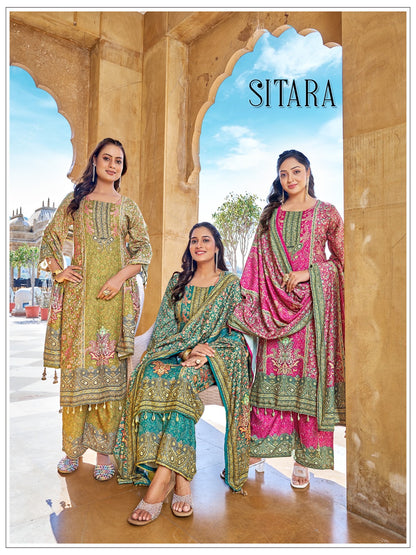 Sitara Banwery Jam Satin Pakistani Readymade Suits Wholesale Price