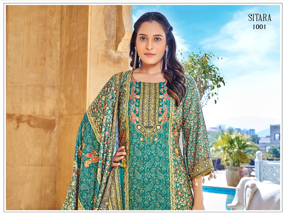 Sitara Banwery Jam Satin Pakistani Readymade Suits Wholesale Price