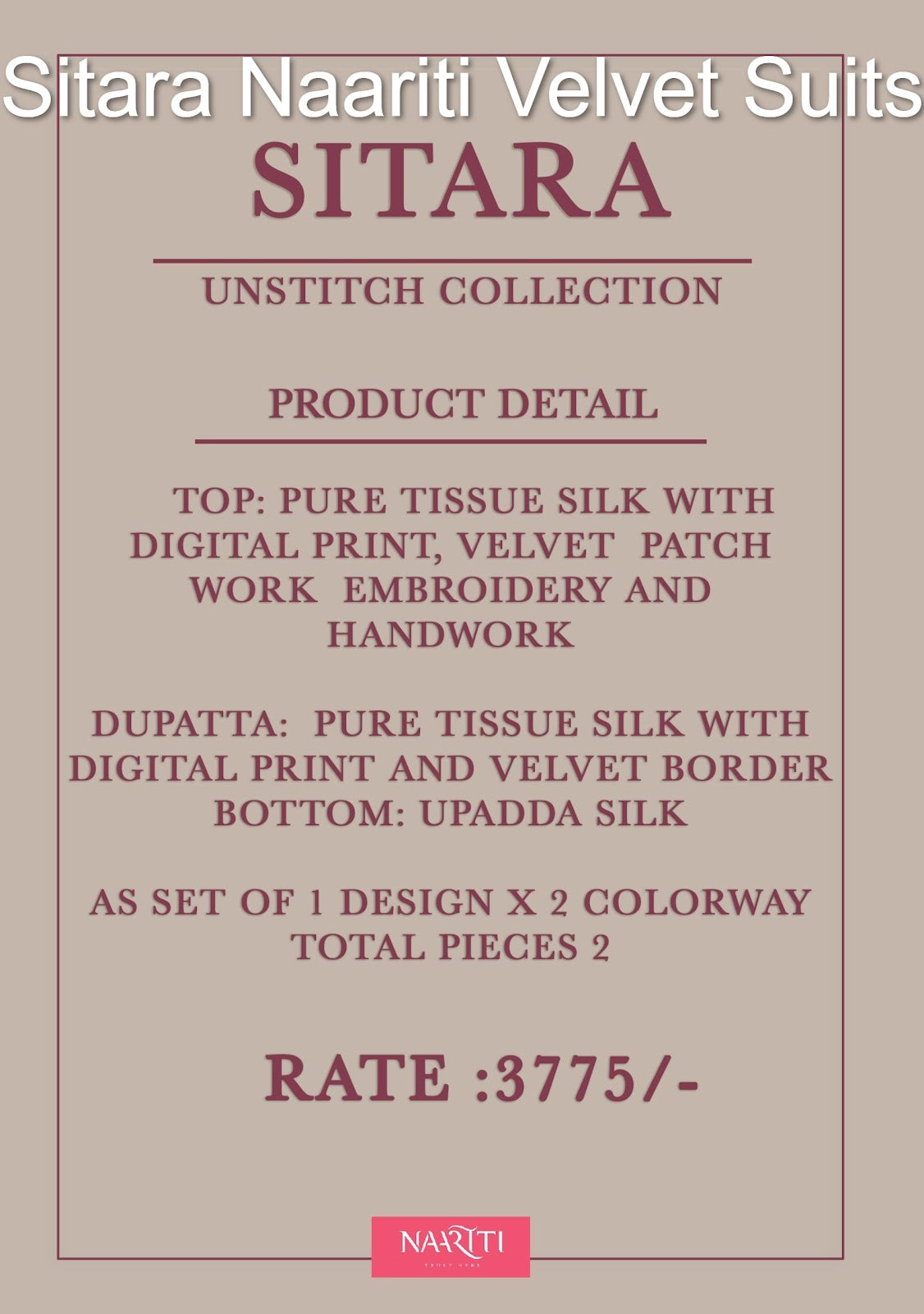 Sitara Naariti Velvet Suits Exporter India