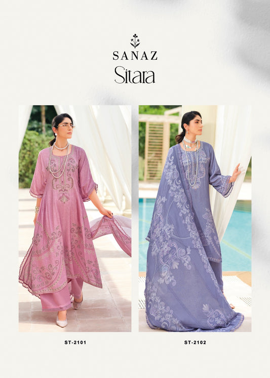 Sitara Sanaz Viscose Muslin Pant Style Suits Wholesale Price