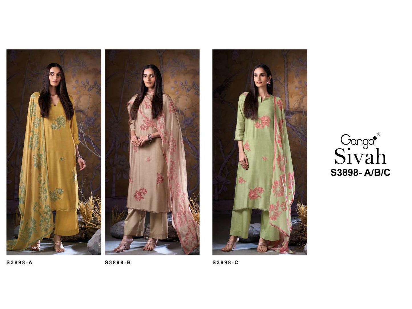 Sivah 3898 Ganga Premium Bemberg Plazzo Style Suits Wholesaler Gujarat
