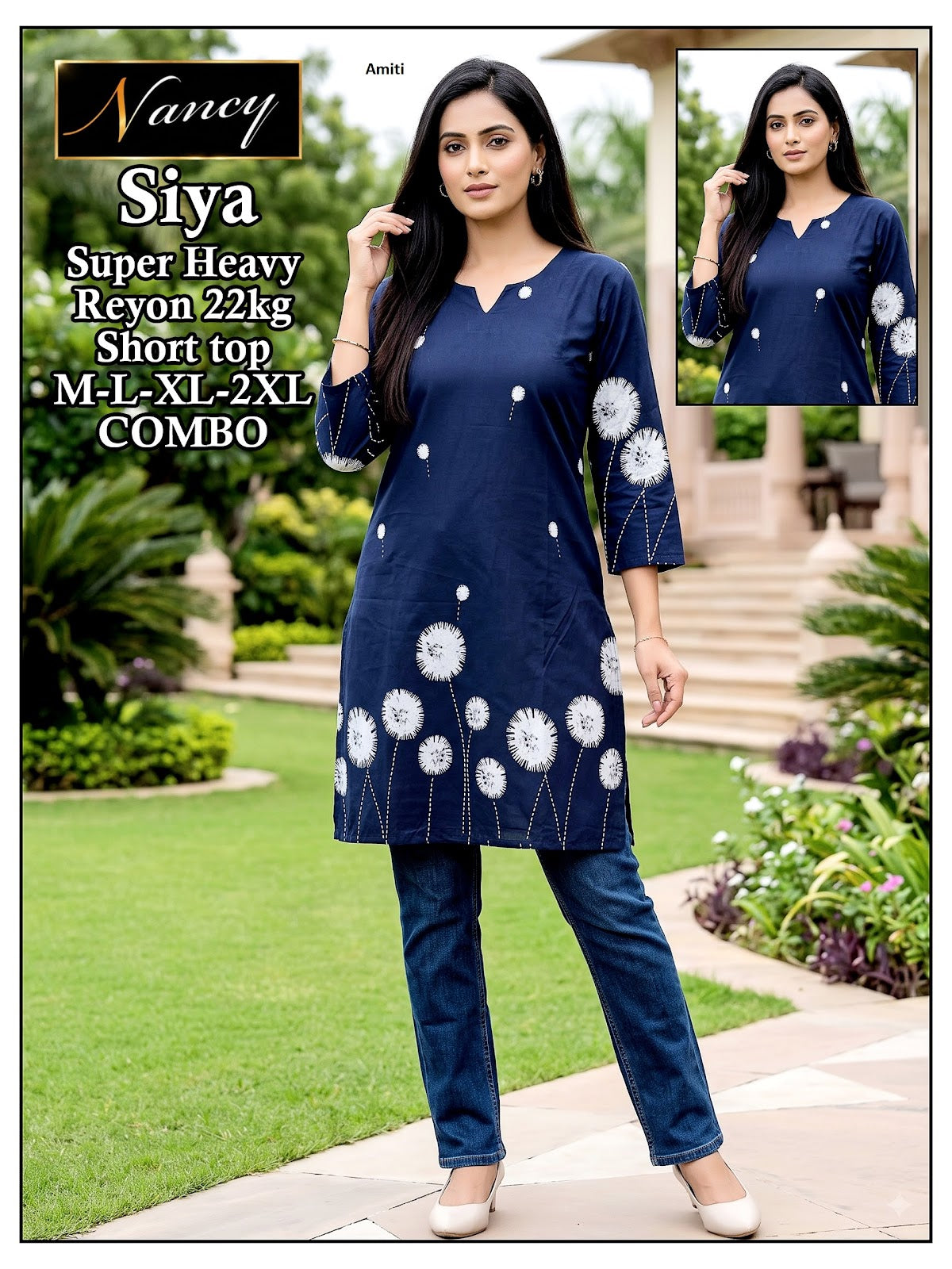 Siya Nancy Amiti Rayon 22Kg Knee Length Kurtis Supplier Ahmedabad