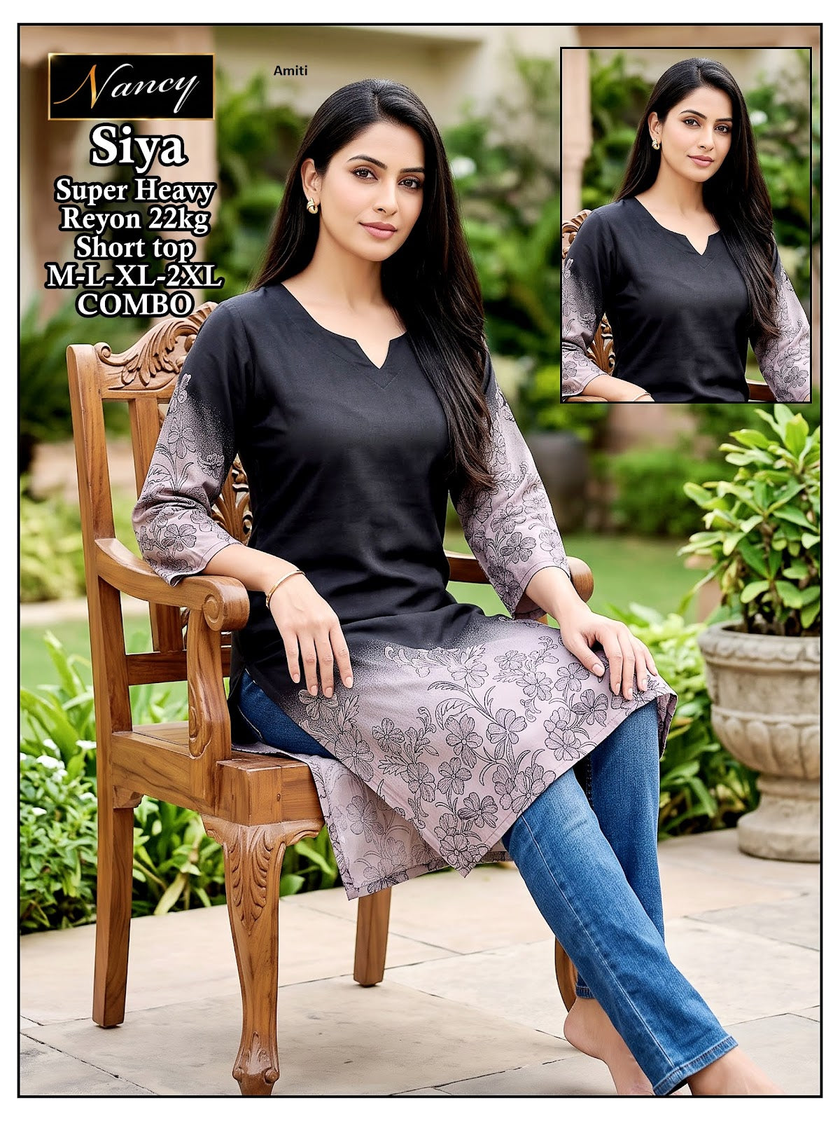 Siya Nancy Amiti Rayon 22Kg Knee Length Kurtis Supplier Ahmedabad