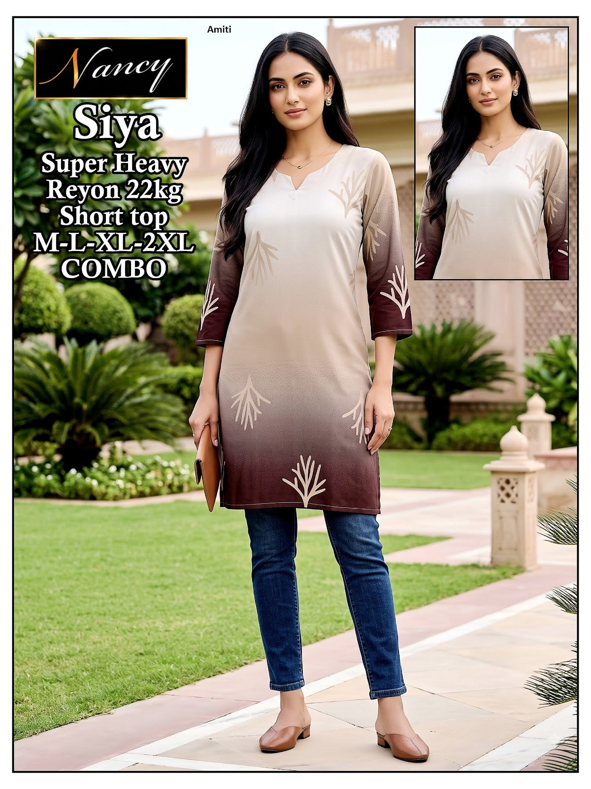 Siya Nancy Amiti Rayon 22Kg Knee Length Kurtis Supplier Ahmedabad