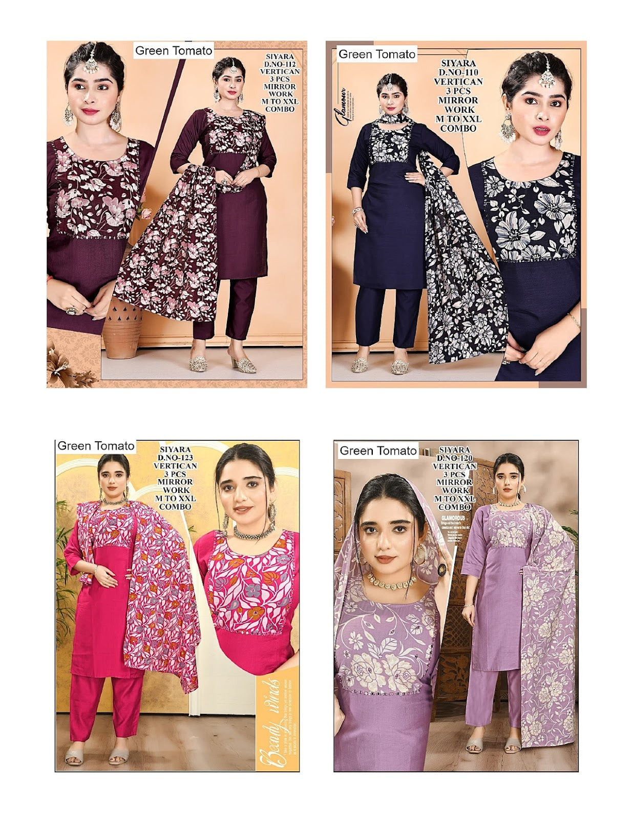 Siyara Green Tomato Vertican Readymade Pant Style Suits Manufacturer