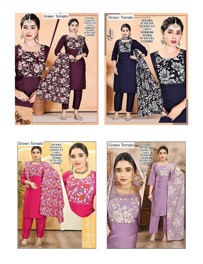 Siyara Green Tomato Vertican Readymade Pant Style Suits Manufacturer