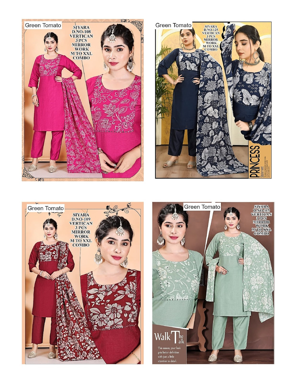 Siyara Green Tomato Vertican Readymade Pant Style Suits Manufacturer