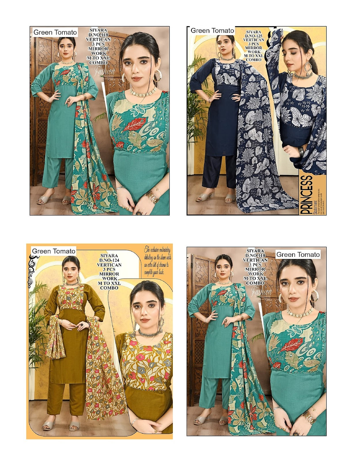 Siyara Green Tomato Vertican Readymade Pant Style Suits Manufacturer