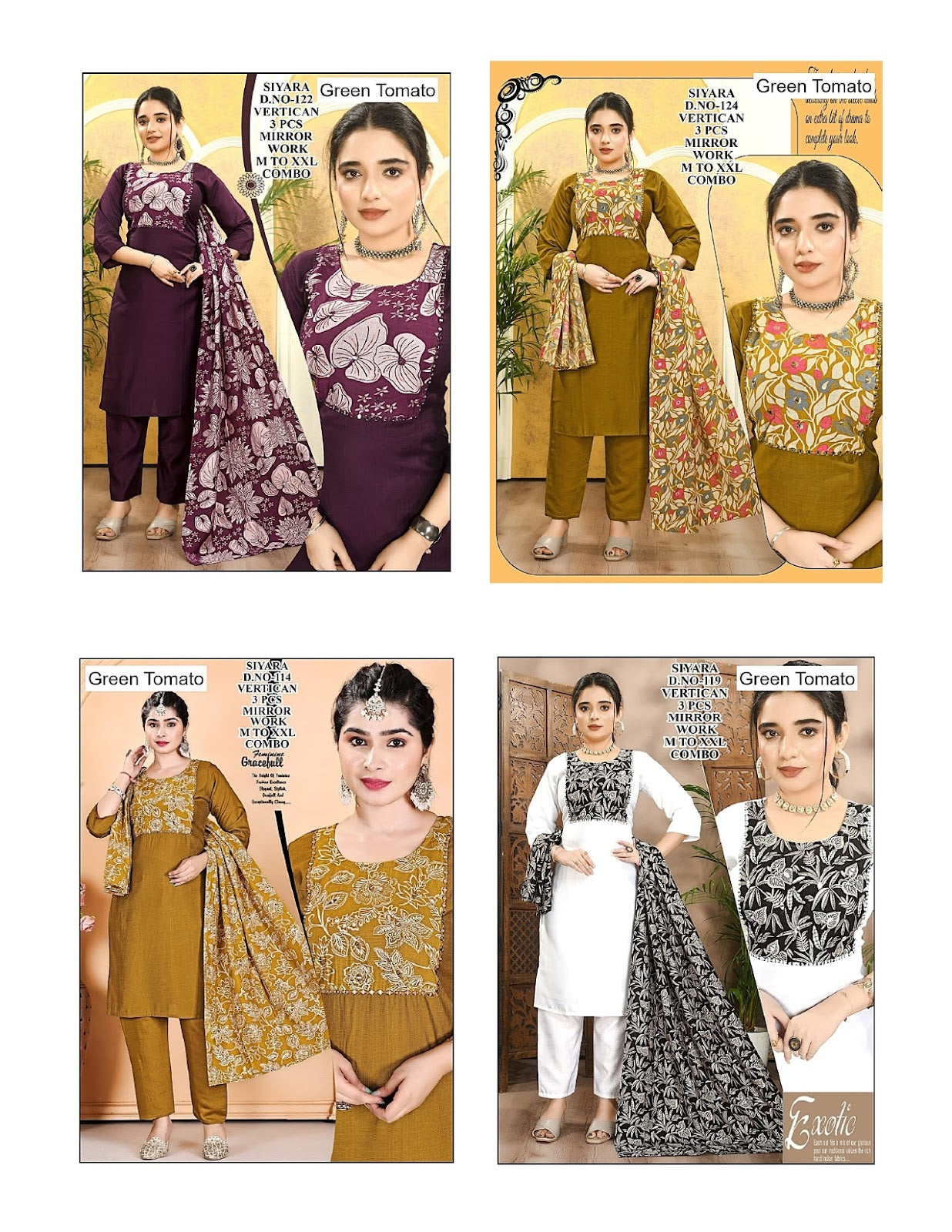 Siyara Green Tomato Vertican Readymade Pant Style Suits Manufacturer