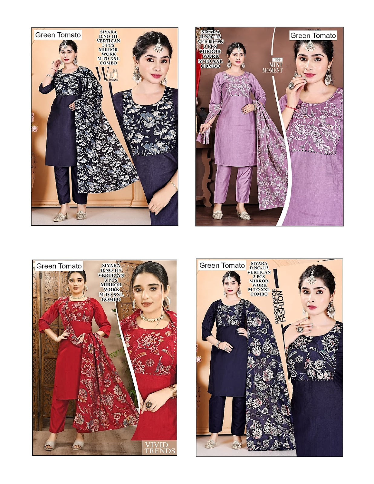 Siyara Green Tomato Vertican Readymade Pant Style Suits Manufacturer