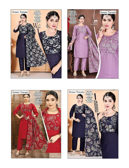 Siyara Green Tomato Vertican Readymade Pant Style Suits Manufacturer