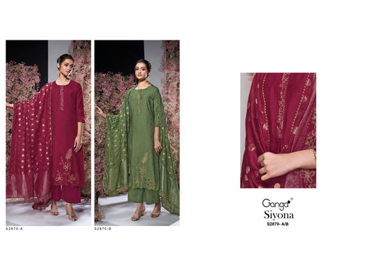 Siyona 2870 Ganga Bemberg Silk Plazzo Style Suits Exporter