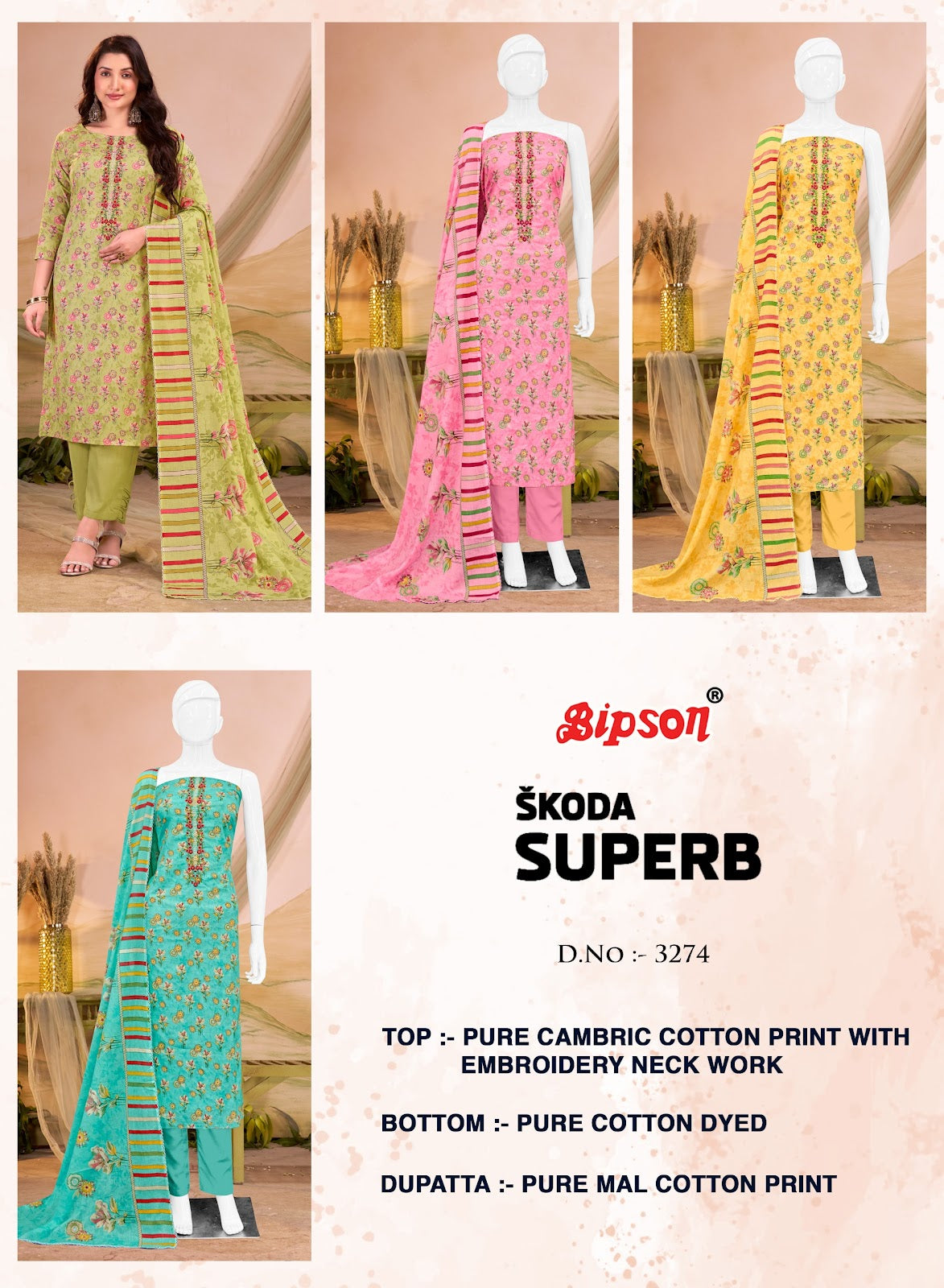 Skoda Superb 3274 Bipson Prints Cambric Cotton Pant Style Suits Supplier India