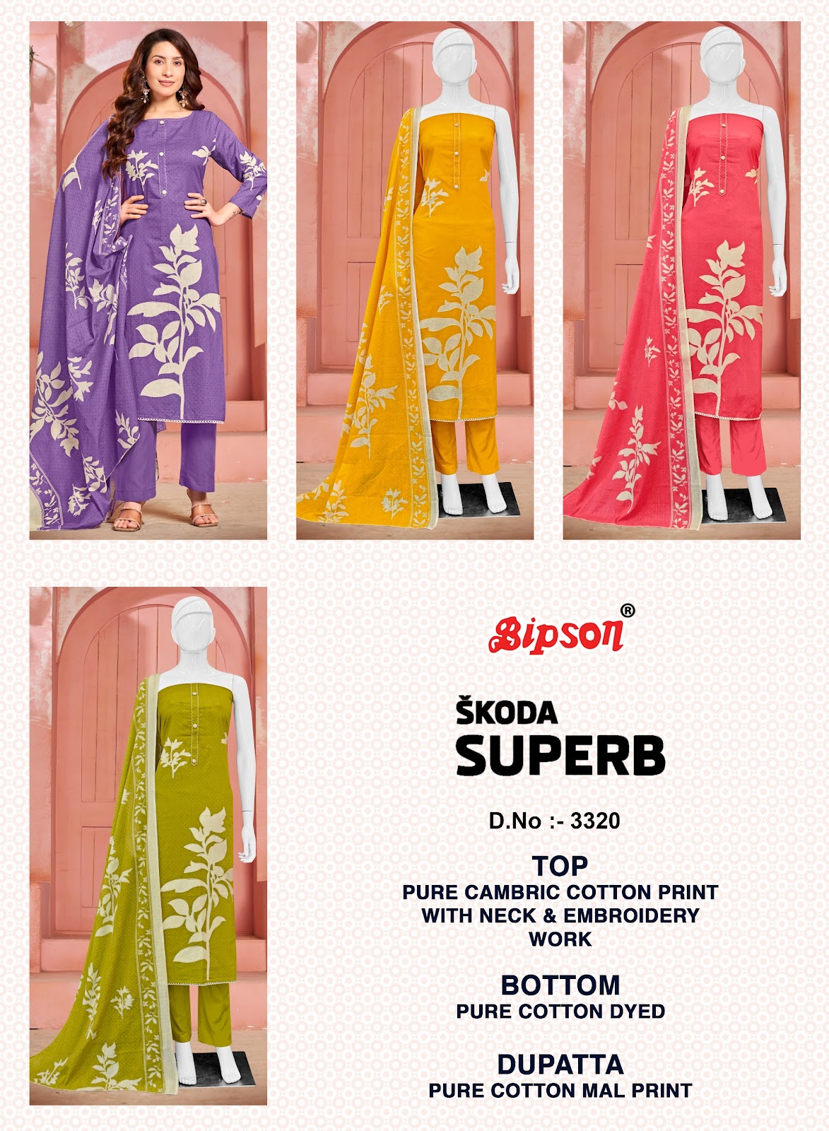Skoda Superb 3320 Bipson Prints Cambric Cotton Pant Style Suits Exporter India
