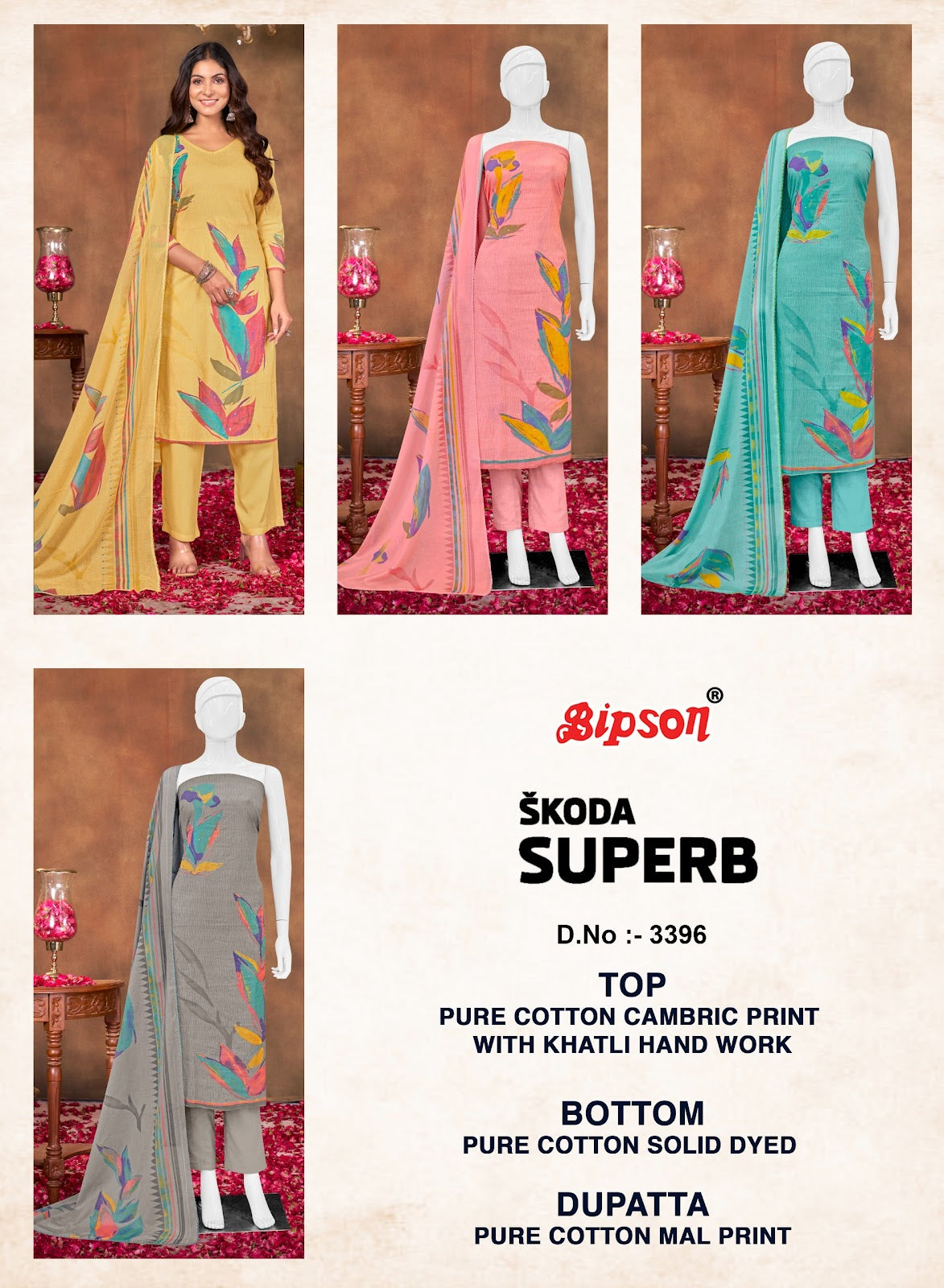 Skoda Superb 3396 Bipson Prints Cambric Cotton Pant Style Suits Manufacturer Ahmedabad