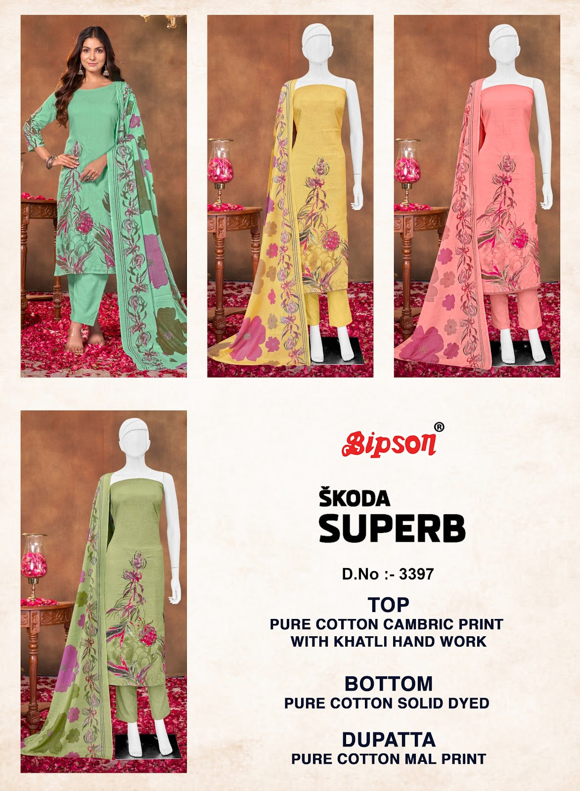 Skoda Superb 3397 Bipson Prints Cambric Cotton Pant Style Suits Wholesale Rate